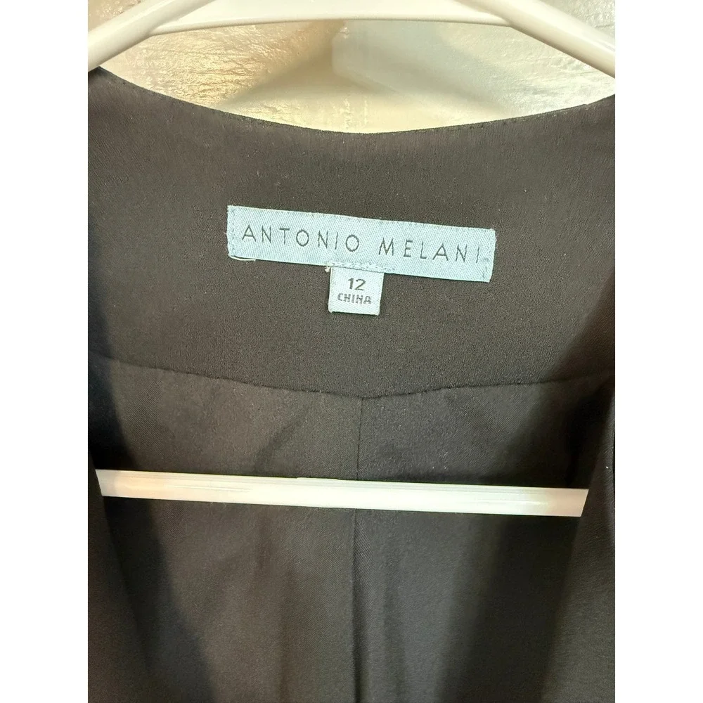 Antonio Melani Black Ruched 3/4 Sleeve Open Front Blazer Jacket 12